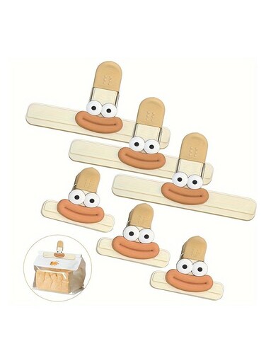 Cartoon Potato Chip Bag Clips - Heavy Duty Plastic Food Sealer Clips for Snacks, Bread, Candy (3 Large &amp; 3 Small) - Airtight Kitchen Storage Clamps with Non-Slip Grip