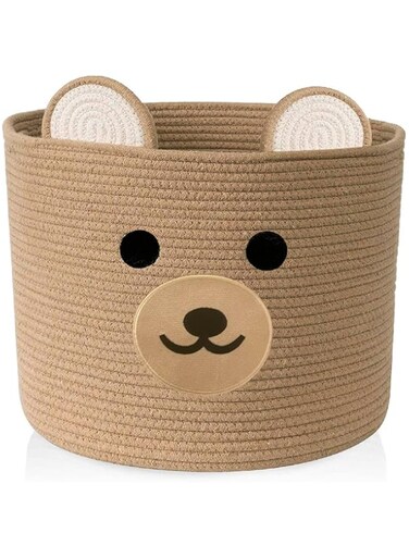 Baby laundry basket - Toy storage bear basket for kids - Nursery baby hamper with handles 15''(W) X 13''(H) (Light Brown)