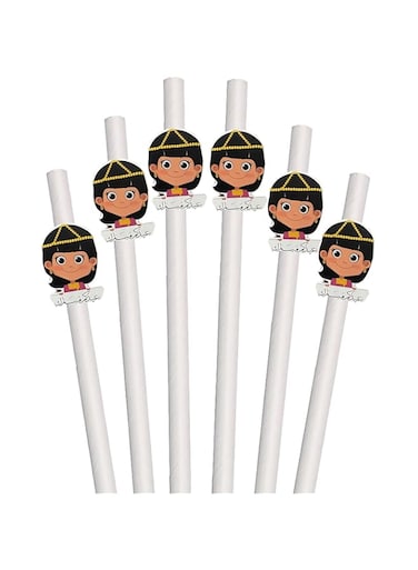 HIGHLAND PARTY 12 Pcs Eid Mubarak Straws for Kids &ndash; Girl Boy Theme Eid Mubarak Paper Drinking Straw Disposable Drinkware Kids' Supplies &ndash; Eid Ramadan Iftar Tableware Straws (GIRL)