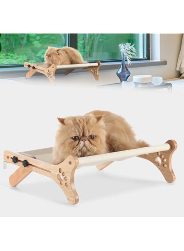 Ankila Cat Window Perch, Cat Window Hammock with Wood &amp; Metal Frame for Large Cats, Adjustable Cat Perch for Windowsill, Bedside, Drawer and Cabinet