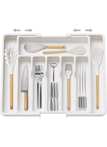 EOPTIFY Silverware Drawer Organizer, Expandable Utensil Tray, Adjustable Cutlery Holder, Flatware Organizer, Spoons, Forks, Knives, Kitchen Storage, Drawer Organizer, Kitchenware, Cutlery Tray