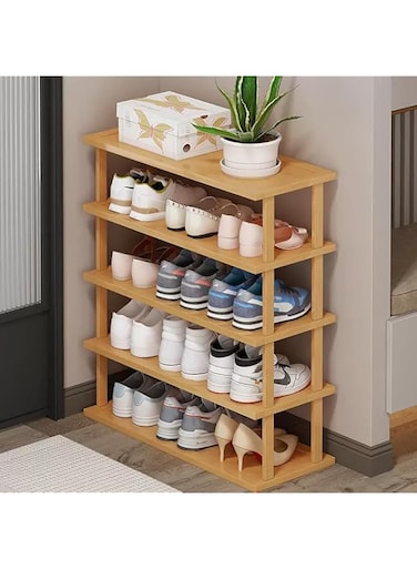 LINGWEI 4, 5, 6-Tier Bamboo Shoe Rack &ndash; Space-Saving Tall Organizer for Entryways, Closets, and Bedrooms &ndash; Durable, Eco-Friendly, Multi-Purpose Storage Solution (5-Floor)