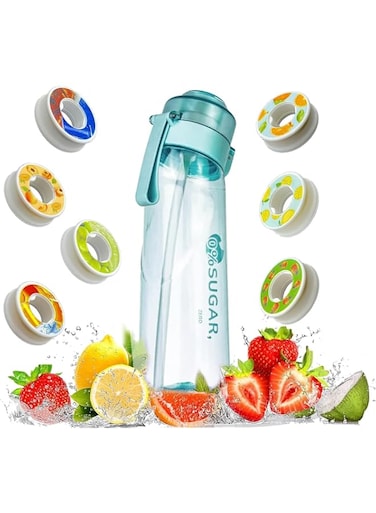 TOYBY Sports Air Water Bottle BPA Free Starter up Set Drinking Bottles,650ML Fruit Fragrance Water Bottle,with 1 Random Flavour pods 0% Sugar Water Cup,for Gym and Outdoor (Blue)