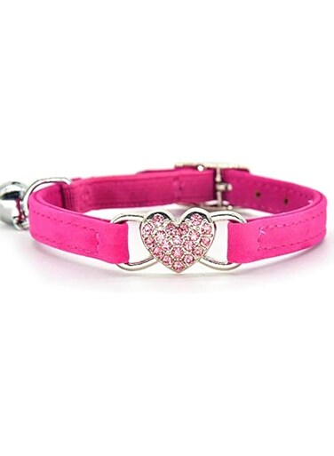 CHUKCHI Heart Bling Cat Collar with Safety Belt and Bell 8-11 Inches