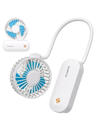 ECVV 3 in 1 Versatile Small Fan Portable Handheld Fan Rechargeable Foldable Fan 3 Speeds Air Circulatory Fan for Travel Office Room Household (White)