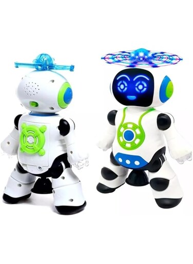 Fitto 3D Flashing Lights Dancing Robot, Battery Operated, 360 Degree Rotation, Music, For Kids, Multicolor