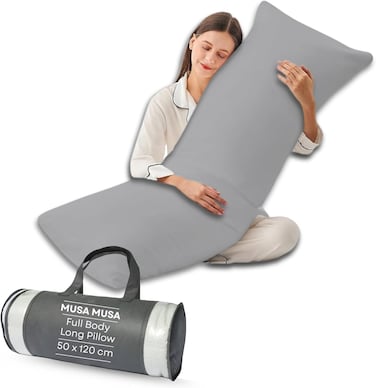 MUSA Full Body Long Pillow - Breathable Polyester Filling, Pregnancy Pillow for Belly Support (Light Grey, 50 x 120cm)