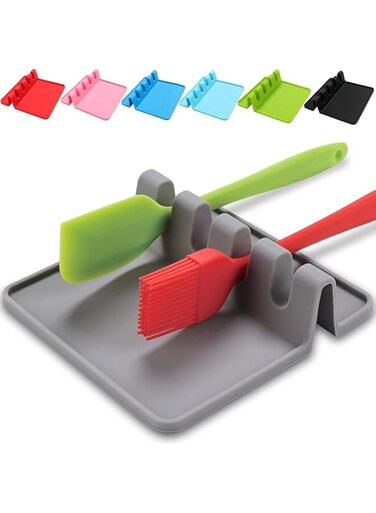 2 Pices Silicone Utensil Rest with Drip Pad for Multiple Utensils,BPA-Free Spoon Rest &amp; Spoon Holder for Stove Top,Heat-Resistant,Kitchen Utensil Holder for Spoons,Ladles,Tongs &amp; More (back and gray)