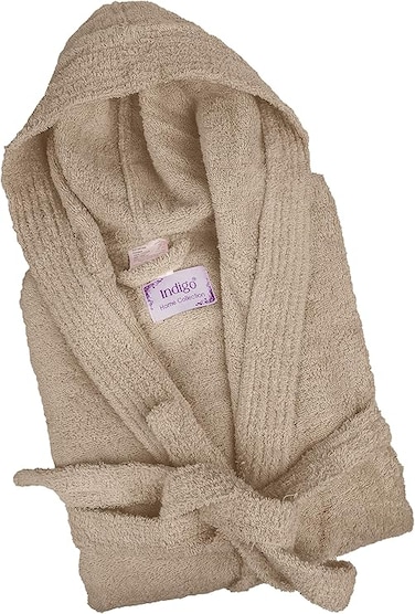 Bliss Casa - Unisex Hooded Bathrobe - 100% Cotton Super Soft Highly Absorbent Bathrobes For Women &amp; Men- Perfect for Everyday Use Unisex Adult Beige Adult Size