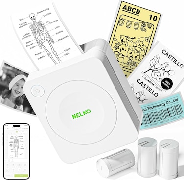 Nelko Sticker Printer, PM230 Print Pod Mini Printer Bluetooth Portabel Sticker Maker with 3 Rolls Paper, Print Pods Mini Printer with Multiple Templates for Phone &amp; Tablet, White
