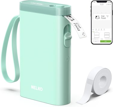Nelko Labeling Machine with Tape, Bluetooth Label Printer P21, Mini Wireless Labeling Machine with Multiple Patterns for Home Office Organizer, Green
