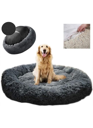 BAOFI Dog Bed Pet Bolster Bed Kennel Cat Cushion Bed Marshmallow Pet Bed Large Ultra Soft Plush Donut Cuddler Round Dog Nest Bed Machine Washable And Non-Slip Pet Calming Warm Bed,Dark Gray,S,50CM