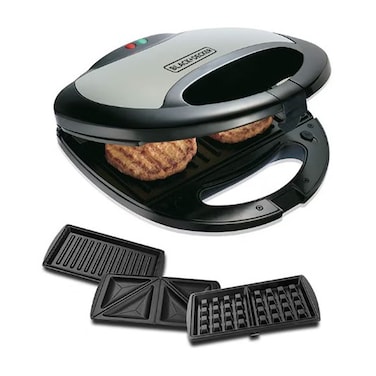 Sandwich Maker + Grill Maker + Waffle Maker Non-Stick 2 Slot 750 W TS2090-B5 Black