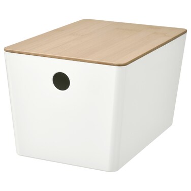 Box With Lid White/Bamboo 18X26X15cm