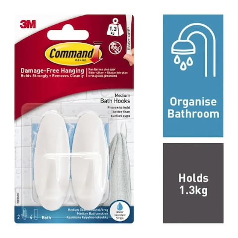 3M Command Medium Bathroom Hook Set 2 Pc