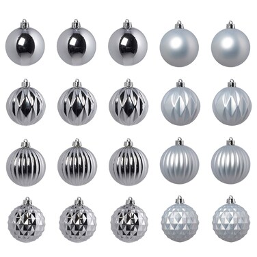 Christmas Tree Ornament In Bag Set Of 20 Bauble Silver-Colour 7Cm