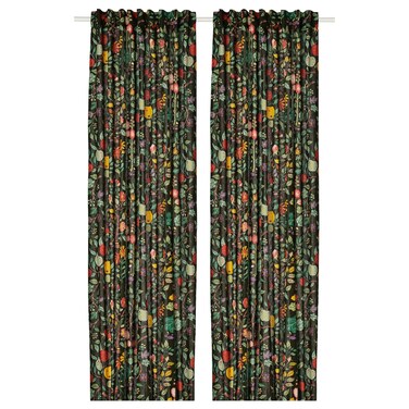 Curtains 1 Pair Black-Green Multicolour/Floral Pattern 145X300cm