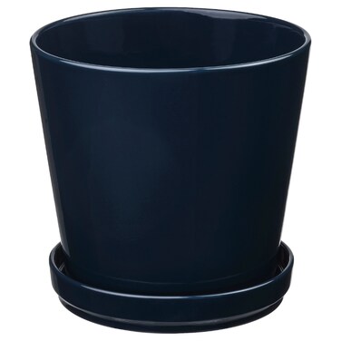 Plant Pot With Saucer In/Outdoor/Black-Blue 19 Cm