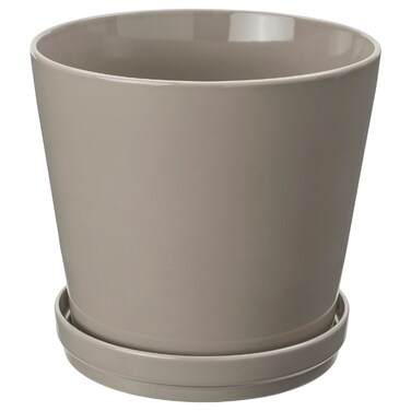 Plant Pot With Saucer In/Outdoor/Grey/Beige 24 Cm