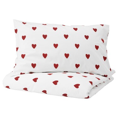 Duvet Cover And Pillowcase Heart Pattern/White Red 150X200/50X80cm