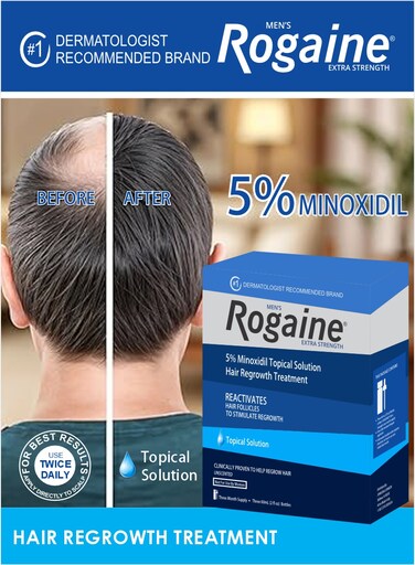 Pack Of 3 Mens Rogaine Extra Strength 5% Minoxidil Topical Solution Help Regrow Hair Oil 60ml