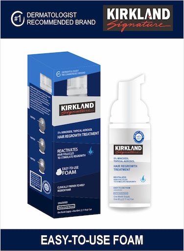 Mens Kirkland 5% Minoxidil Hair Regrowth Treatment Easy To Use Foam 60g