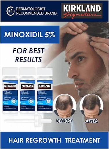 Pack Of 3 Mens Kirkland Extra Strength 5% Minoxidil Topical Solution Help Regrow Hair Oil 60ml