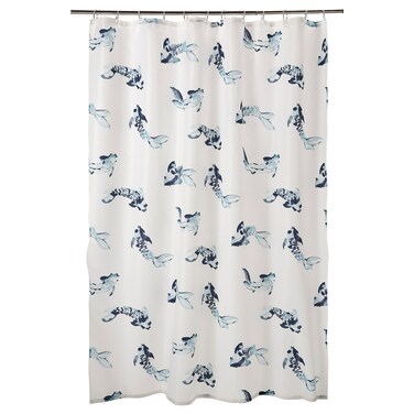 Shower Curtain White Blue/Fish 180X200cm