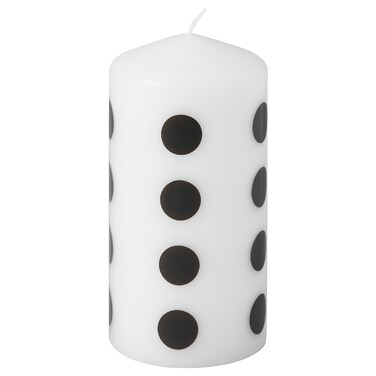 Unscented Pillar Candle Dotted/Black White 14cm