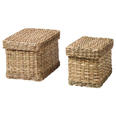 Box With Lid Set Of 2 Seagrass