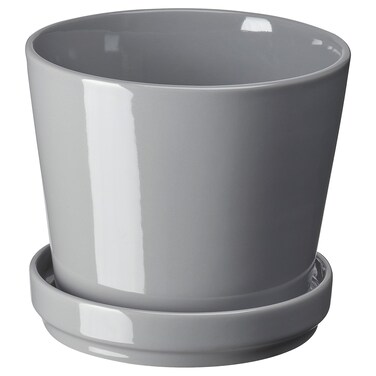 Plant Pot With Saucer In/Outdoor Grey 12cm