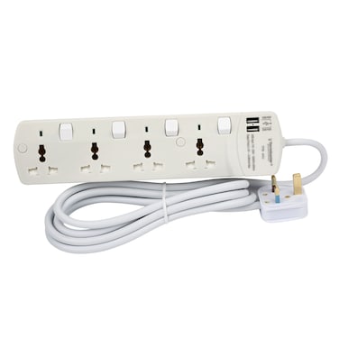 Extension 4G/3M + 2 USB TPB 4AU Universal Socket W/Individual Switches &amp; Indicators Terminator