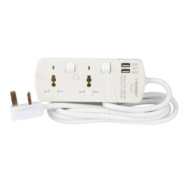 Extension 2G/3M + 2 USB TPB 2AU Universal Socket W/Individual Switches &amp; Indicators Terminator