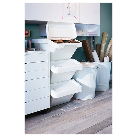 Waste Sorting Bin With Lid White 37 L