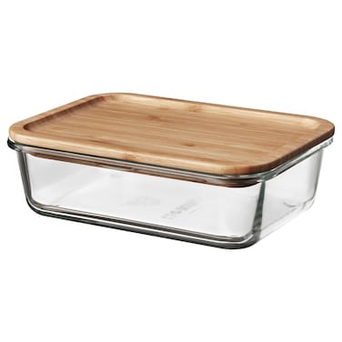 Food Container With Lid Rectangular Glass/Bamboo 1.0 L