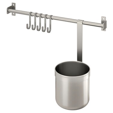 Rail With 5 Hooks And 1 Container Stainless Steel 40cm
