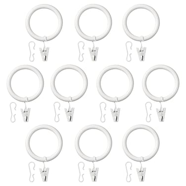 Curtain Ring Withclip And Hook White 38mm