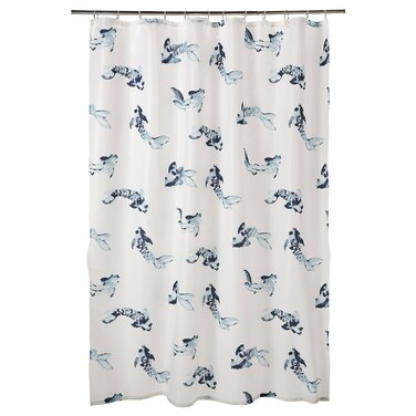 Shower Curtain White Blue/Fish 180X200cm