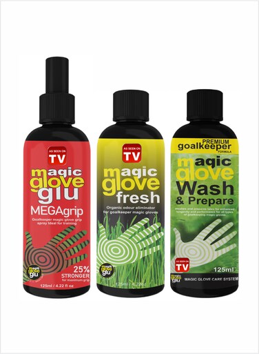 Magic Gloveglu Ultimate Glove Care Kit Glove Glue MegaGrip Spray Freshner &amp; Wash Combo 3x125ml
