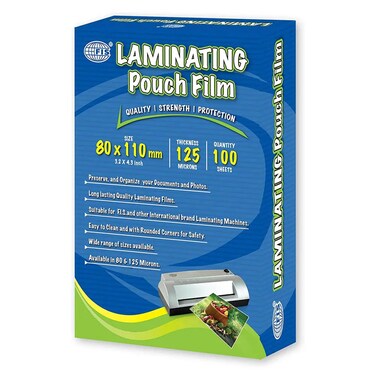 FIS Laminating Films 100 Sheets, 80 x 110 mm Size, 125 Microns - FSLM80X110N