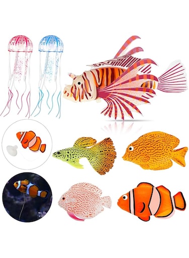 Weewooday 7 Pieces Artificial Glowing Fish 5 Styles Colorful Fake Fish Glowing Effect Aquarium Decor Floating Ornament Simulation Jellyfish for Fish Tank Decoration