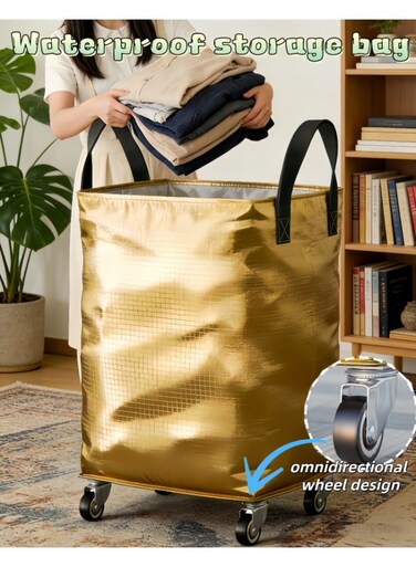 Moving Bags with Wheels, Large Capacity Storage Bags for Moving with 360&Acirc;&deg; Swivel Wheels, Tear Resistant Heavy Duty Storage Containers for Clothes, Blankets, Toys, Home Moving &amp; Travel (T-0007M-GOLD)