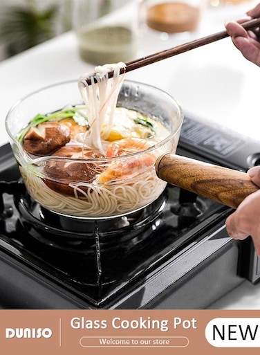 Glass Cooking Pot Saucepan with Cover, 400ml Heat-resistant Glass Stovetop Pot and Pan with Lid, The Best Handmade Glass Cookware Set Cooktop Safe for Pasta Noodle, Soup, Milk, Baby Food