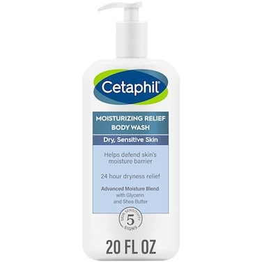 Cetaphil Body Wash By Cetaphil, New Moisturizing Relief Body Wash For Sensitive Skin, Creamy Rich Formula Gently Cleanses And Gives 24 Hr Relief To Dry Skin,Hypoallergenic, Fragrance Free, 20 Oz
