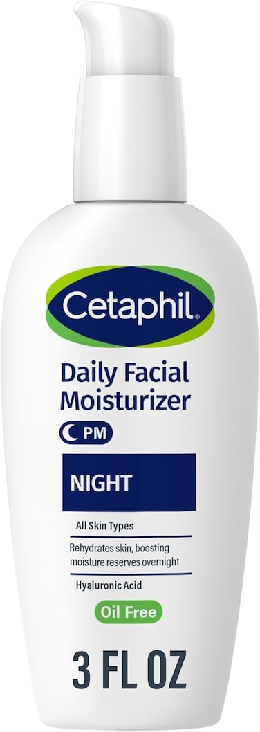 Cetaphil Night Moisturizer for Face, Hydrating Facial Moisturizer with Hyaluronic Acid, For All Skin Types, Lightweight and Non-Comedogenic, Dermatologist Recommended for Sensitive Skin, 3oz