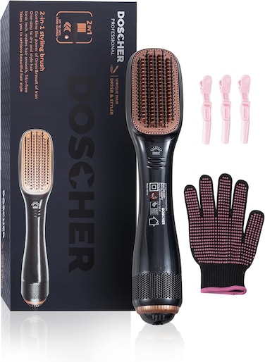 DOSCHER 3 in 1 Hair Dryer Brush &amp; Straightener Brush, Professional 1200W Powerful Ceramic Dryer, One-Step Hair Dryer and Styler for All Hair Types