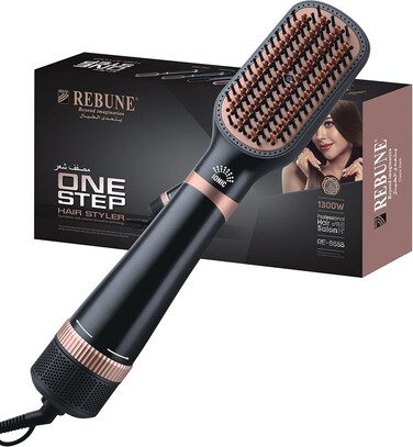 REBUNE RE-8888 1300W Hot Air Styler One-Step Hair Styler Negative Ion Hair Dryer &amp; Volumizer Styler Hot Air Brush (Gold)