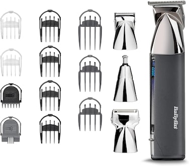 Babyliss Men Super-X Metal Series 15 In 1 Multi Trimmer, 4X Cutting Heads With Unique Magfix System, Delivers 5 Hours Of Consistent Cordless Use, 100% Waterproof For Wet &amp; Dry Use, 7200Usde (Grey)