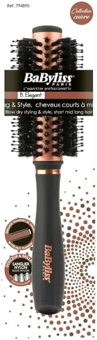 Babyliss Round Hair Brush Copper Porcupine, Soft Bristle, Reduce Hair Breakage, Unisex, Pack Of 1