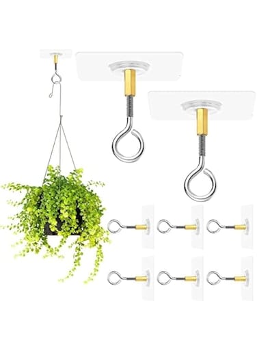 Excefore Ceiling Hooks, Self Adhesive Stainless Steel Eye Hooks, No Hole Hanger, Transparent Waterproof Seamless Oilproof Wall Hooks 4.5KG(max), Suitable for Hanging Plant Lights(10PCS)